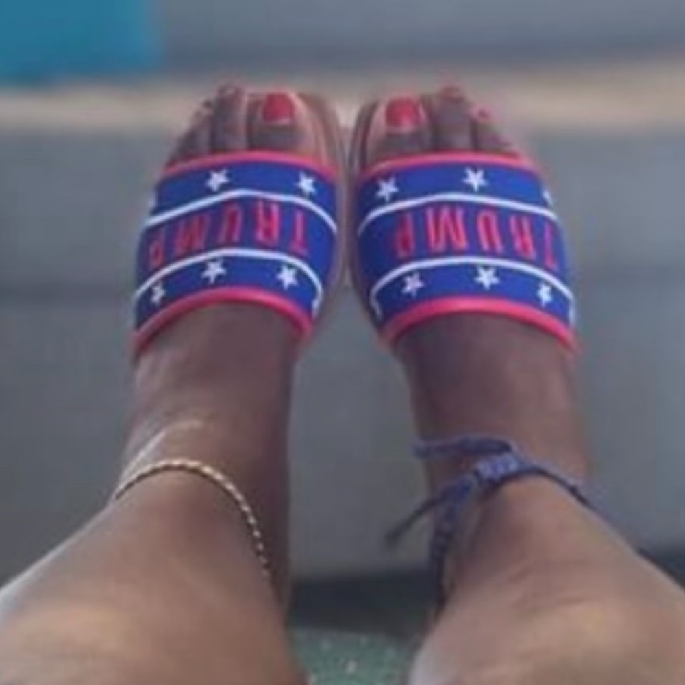 Made in Colombia TRUMP Maker’s Red White Blue Star Slide Sandals